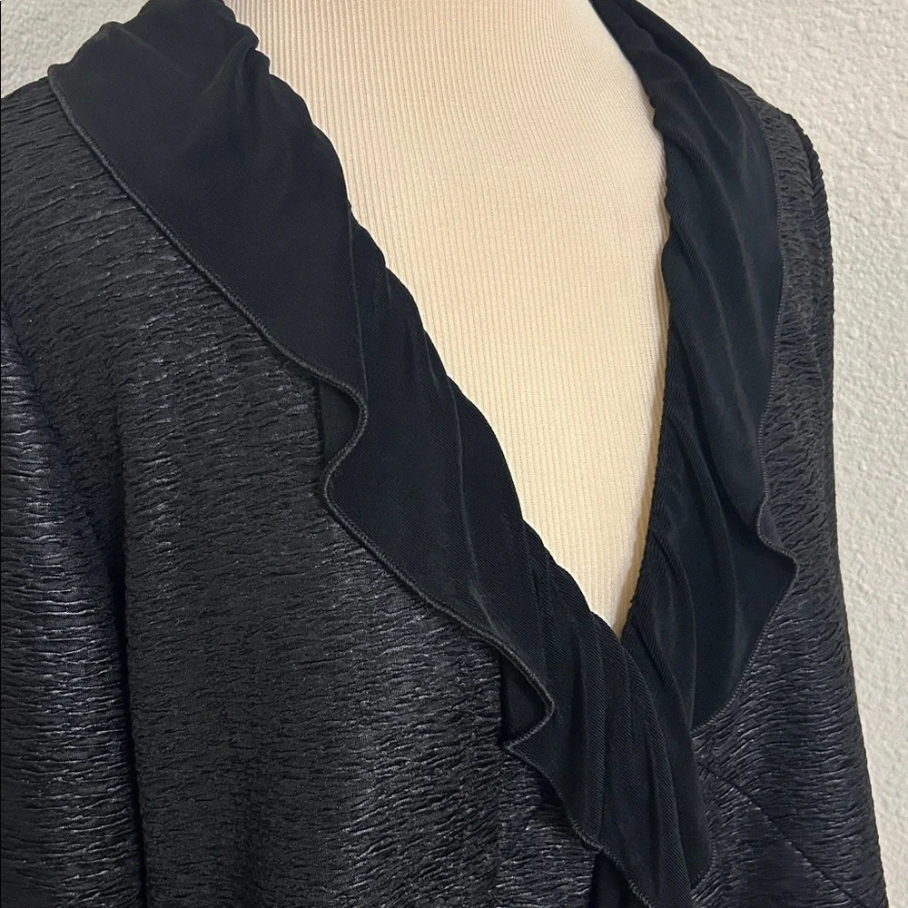 Elegant Chicos Black Women's Jacket Ruffle Collar Front Hook 2 like Large 12